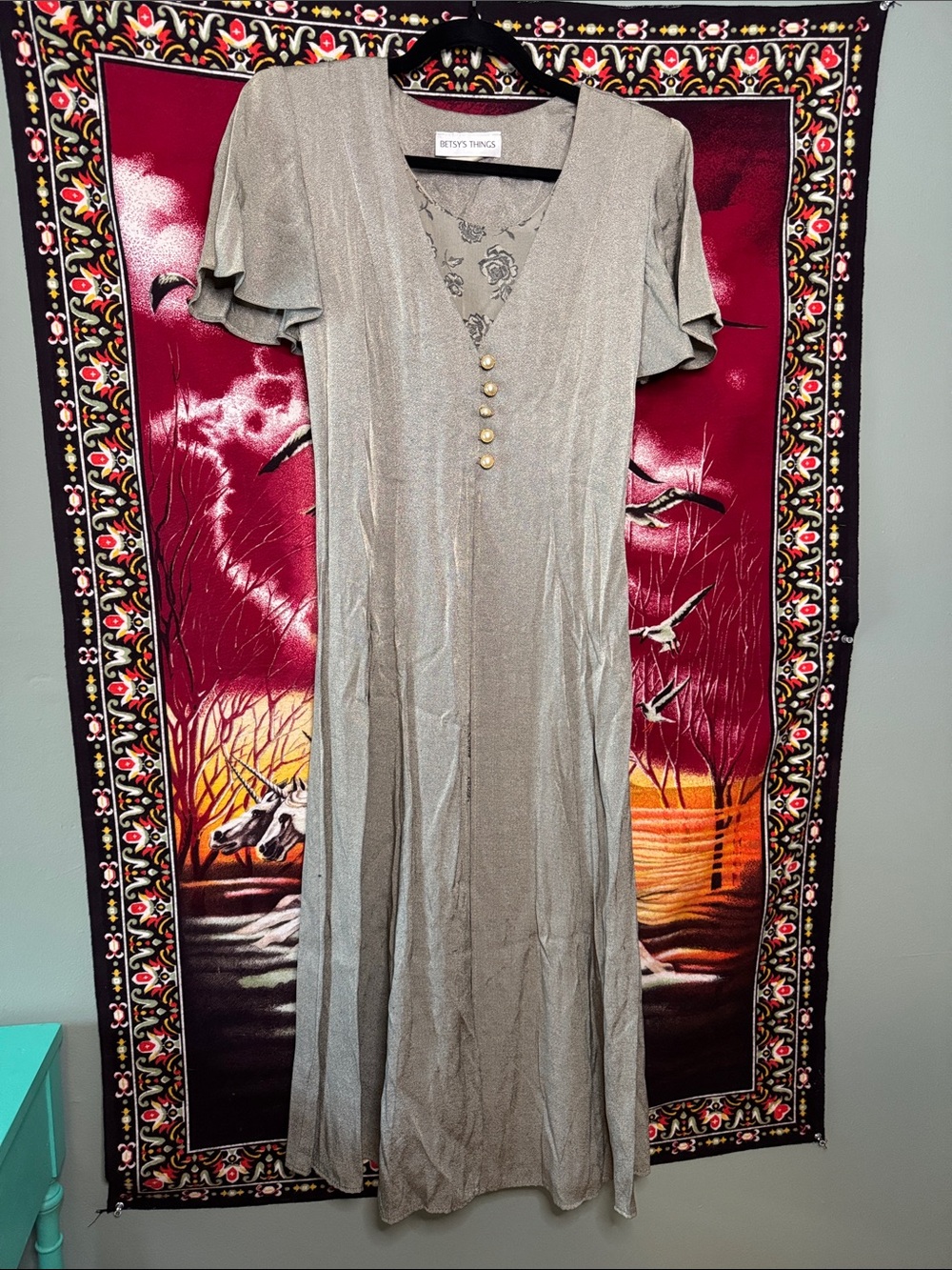 vintage 90s Betsy’s Things layered midi dress w/ rose floral print